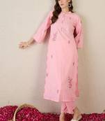 Women floral embroidered cotton kurta with trousers