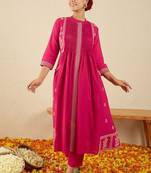 Women ethnic motifs printed cotton a-line kurta with trousers