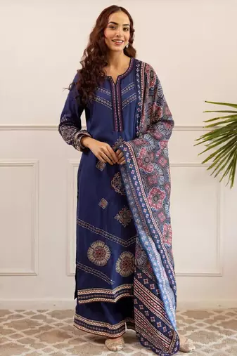 Women ethnic motifs printed kurta with palazzos & dupatta