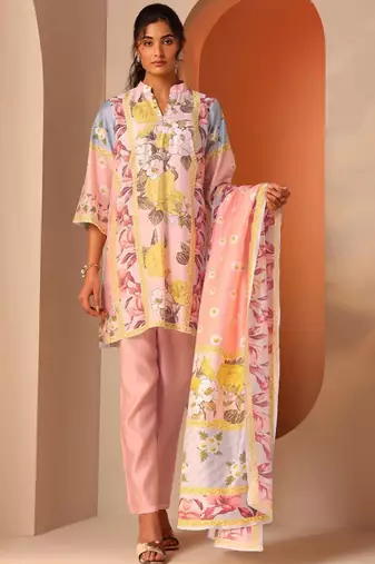 Women floral printed a-line kurta with trousers & dupatta