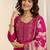 Floral embroidered round neck thread work straight kurta with trousers & dupatta