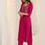 Floral embroidered round neck thread work straight kurta with trousers & dupatta