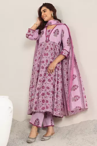 Women floral printed anarkali kurta with trousers & dupatta