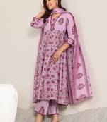Women floral printed anarkali kurta with trousers & dupatta