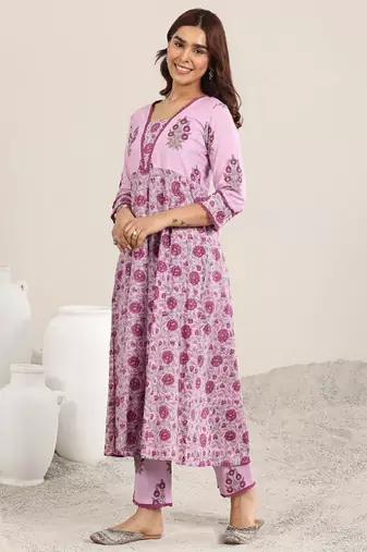 Women floral printed anarkali kurta with trousers & dupatta
