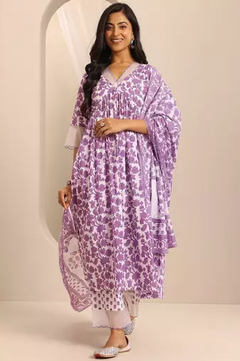 Women ethnic motifs printed empire a-line kurta & palazzos with dupatta