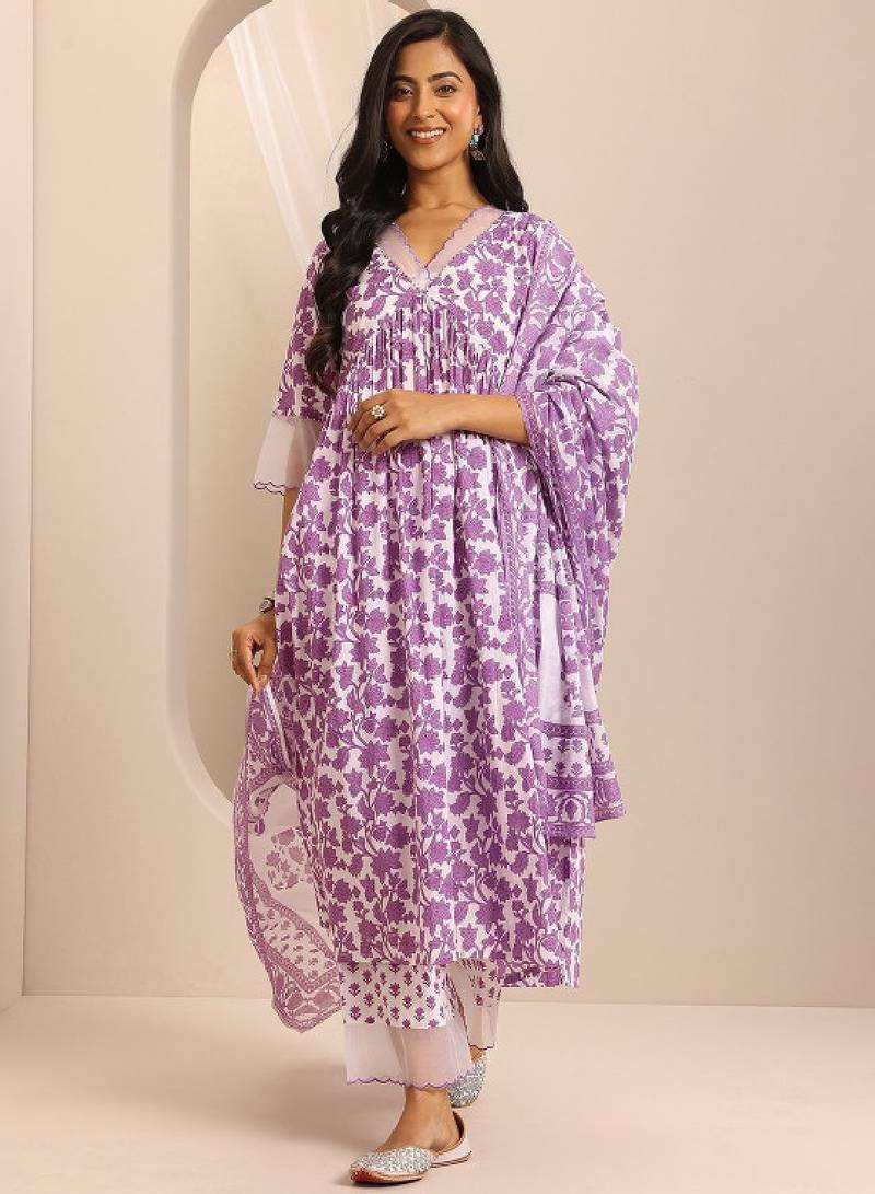 Women ethnic motifs printed empire a-line kurta & palazzos with dupatta