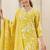 Floral printed v neck thread work straight kurta with trousers & dupatta