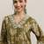 Floral printed v neck thread work straight kurta with trousers & dupatta