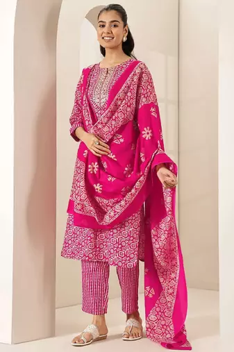 Women ethnic motifs printed regular mirror work kurta & trousers with dupatta