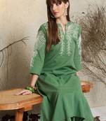 Embroidered mandarin collar thread work pure cotton kurta with trousers