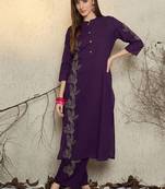 Floral embroidered mandarin collar thread work pure cotton kurta with trousers