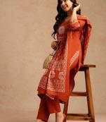 Women ethnic motifs printed regular pure cotton kurta & trousers with dupatta