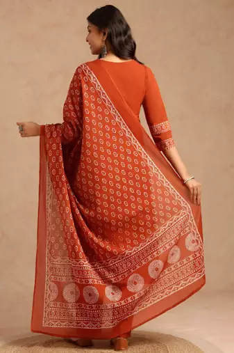 Women ethnic motifs printed regular pure cotton kurta & trousers with dupatta