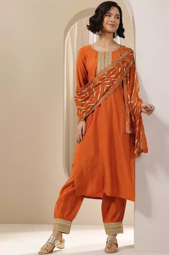 Women ethnic motifs embroidered kurta with harem pants & dupatta