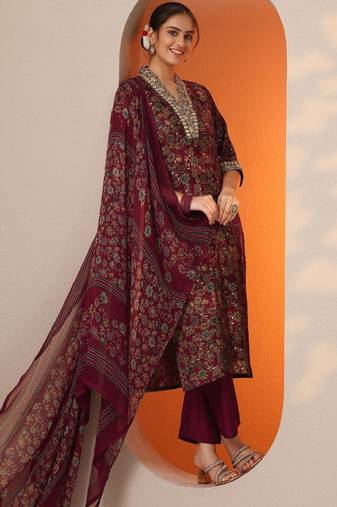 Women floral printed kurta with trouser & dupatta