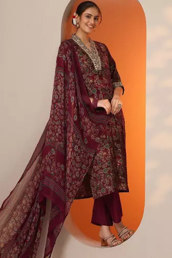 Women floral printed kurta with trouser & dupatta