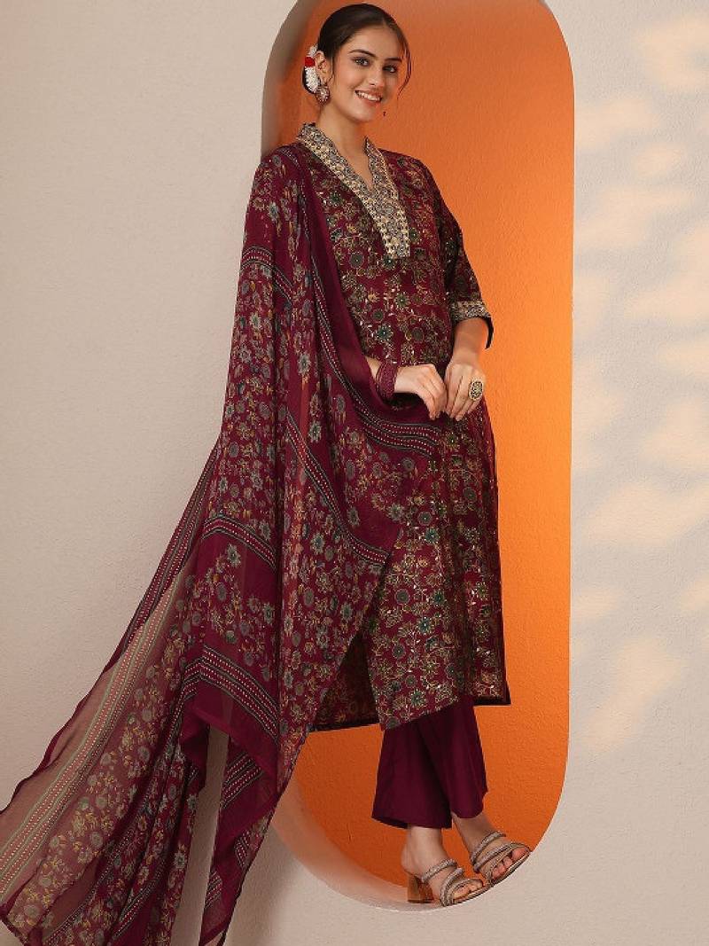 Women floral printed kurta with trouser & dupatta