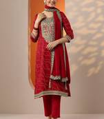 Women bandhani printed kurta with trouser & dupatta