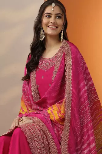 Women ethnic motifs printed kurta with trouser & dupatta