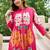 Floral printed mandarin collar pleated pure cotton a-line kurta with trousers