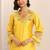 Floral embroidered regular thread work v-neck kurta with trousers & dupatta