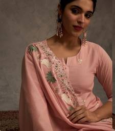 Ethnic motifs embroidered thread work pure cotton kurta & trousers with dupatta