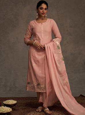 Ethnic motifs embroidered thread work pure cotton kurta & trousers with dupatta 3