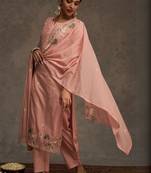 Ethnic motifs embroidered thread work pure cotton kurta & trousers with dupatta