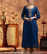 Floral embroidered round neck zari pure silk kurta