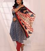 Women geometric printed kurta with trousers & dupatta