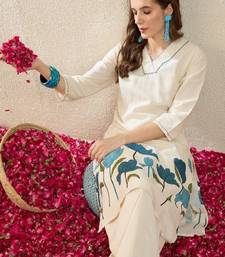 Women floral embroidered regular thread work pure cotton kurta with palazzos