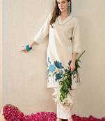 Women floral embroidered regular thread work pure cotton kurta with palazzos