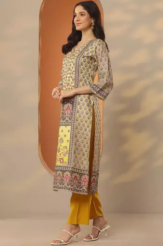 Ethnic motifs printed v-neck kurta with trousers & dupatta