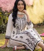 Ethnic motifs embroidered regular thread work kurta with trousers & dupatta