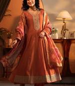 Ethnic motifs embroidered panelled thread work kurta with palazzos & dupatta