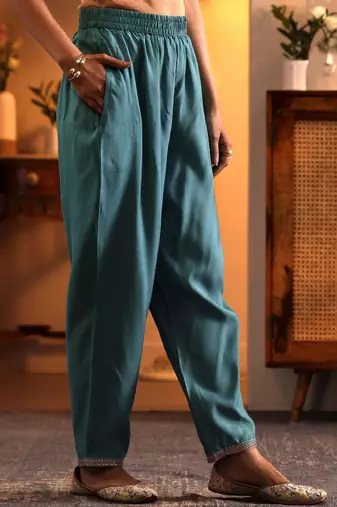 Floral woven design thread work straight kurta with trousers & dupatta
