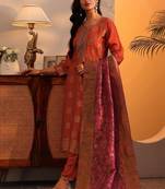Woven design printed thread work straight kurta with harem pants & dupatta