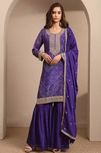 Women ethnic motifs printed regular gotta patti kurta with sharara & with dupatta