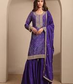 Women ethnic motifs printed regular gotta patti kurta with sharara & with dupatta
