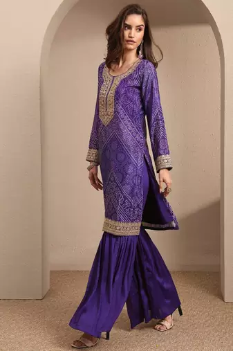 Women ethnic motifs printed regular gotta patti kurta with sharara & with dupatta