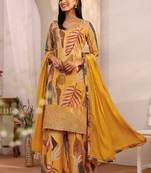Women ethnic motifs printed regular thread work kurta with palazzos & with dupatta