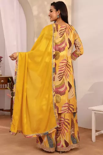 Women ethnic motifs printed regular thread work kurta with palazzos & with dupatta