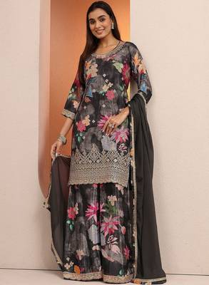 Women floral printed regular gotta patti kurta with sharara & with dupatta 1