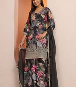 Women floral printed regular gotta patti kurta with sharara & with dupatta