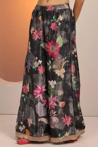 Women floral printed regular gotta patti kurta with sharara & with dupatta