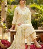 Women floral printed regular pure cotton kurta with trousers & with dupatta