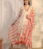 Women floral printed regular thread work kurta with trousers & with dupatta
