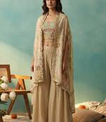Women floral embroidered regular sequinned kurti with palazzos & with dupatta