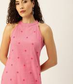 Women woven legacy striped pure cotton halter neck kurta